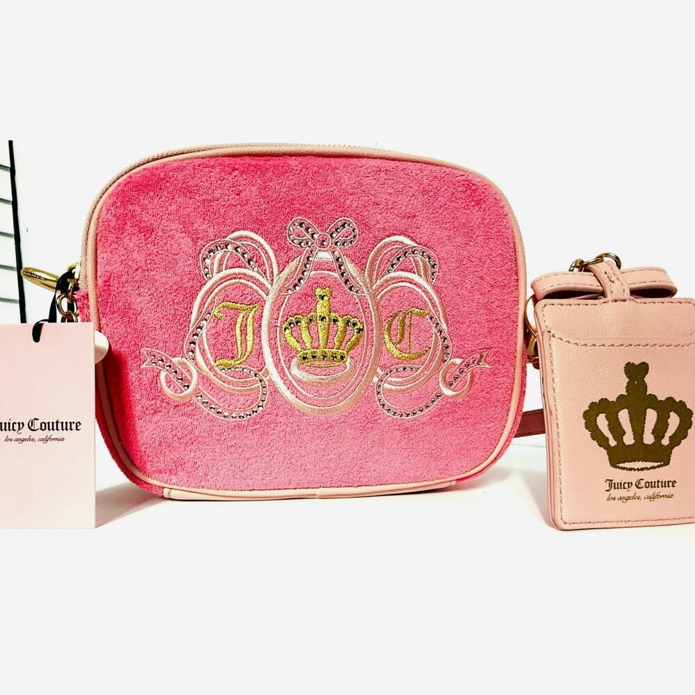 Juicy Couture Lovers Club Pink Suede Bow Purse Coquette Crown Charm NWT